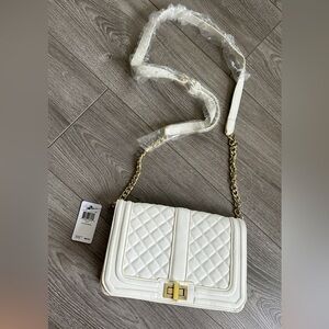 Guess White Quilted Crossbody Bag with Gold Chain
